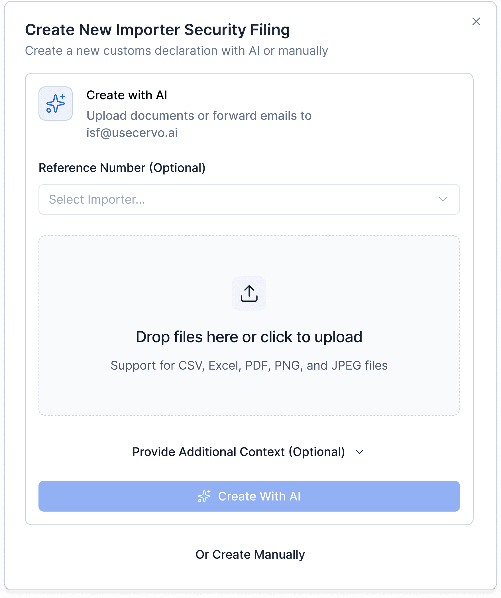 Upload shipping documents for ISF processing