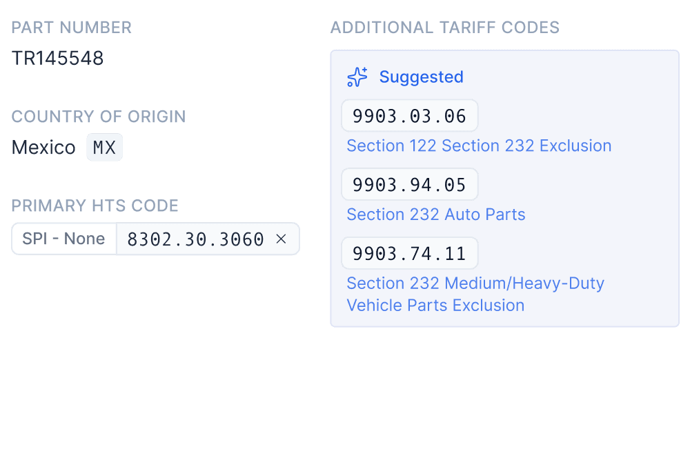 HTS classification and tariff stacking in Cervo